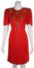 Above the Knee Short Sleeve Sequin Flowered Dress in Red/Gold